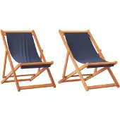 vidaXL Strandstoelen 2 st inklapbaar stof blauw