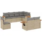 vidaXL 8-delige tuinmeubelset met kussens, beige, van polyrotan