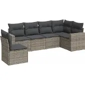 vidaXL 6-delige Loungeset met kussens poly rattan grijs