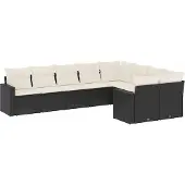 vidaXL 9-delige Loungeset met kussens poly rattan zwart