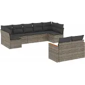 vidaXL 9-delige tuinmeubelset met kussens, grijs, polyrotan