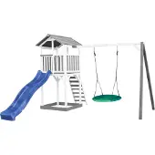 Axi Beach Tower Speeltoren met Summer Nestschommel Grijs/wit - Blauwe Glijbaan