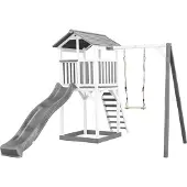 Axi Beach Tower Speeltoren met Enkele Schommel Grijs/wit - Grijze Glijbaan