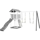 Axi Beach Tower Speeltoren met Dubbele Schommel Grijs/wit - Grijze Glijbaan