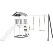 Axi Beach Tower Speeltoren met Dubbele Schommel Grijs/wit - Witte Glijbaan