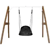 Axi Nestschommel Roxy met frame van hout in bruin & wit | Vrijstaande schommel voor kinderen met nest schommelzitje | Schommelset enkel voor tuin / buiten