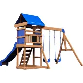 Backyard Discovery Aurora speeltoestel / speeltoren compleet | Inc. schommels / Glijbaan / zandbak / klimladder | Speelhuis op palen van hout voor buiten in de tuin