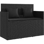 vidaXL Tuinbank met kussens poly rattan zwart