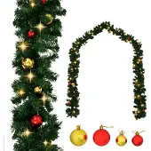 vidaXL Kerstslinger versierd met kerstballen en LED-lampjes 10 m