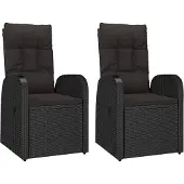 vidaXL Tuinstoelen 2 st verstelbaar met kussens poly rattan zwart