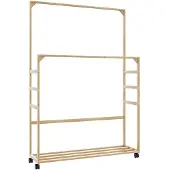 vidaXL Kledingrek met schappen en wielen 90x35x155 cm bamboe