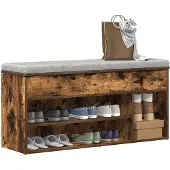 vidaXL Schoenenbank 102x30,5x45 cm bewerkt hout gerookt eikenkleurig