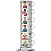 Bialetti Nutcracker Espressokopjes Set 6 Stuks met Rek – 90 ml – Porseleinen Espresso Kopjes – Limited Edition - Stapelbaar
