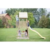 Wendi Toys Houten speeltoren giraffe met glijbaan, klimwand, 2 schommels &
