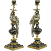 Baakman Kandelaars - papegaaien - brons en porselein - set van 2 - 48 cm hoog