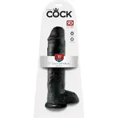 King Cock 11 - dildo met balzak en zuignap - zwart - 28 cm