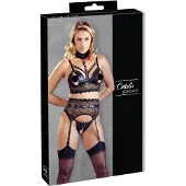 Cottelli Bondage - kanten lingerieset met boeien (zwart) - L