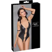 Cottelli Bondage - open body met ringen - glanzend zwart - M