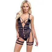 Cottelli - open bodysuit met bandjes - zwart