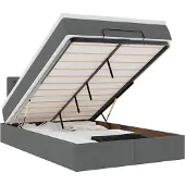 vidaXL Bed poef met matras en LED's 120x200 cm stof donkergrijs