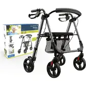 DeLOCK rolstoel, lichtgewicht en verstelbaar, 6,2 kg, met zitplaats en rugleuning, voorzien van net en stokhouder, opvouwbaar, 4-voudig in hoogte verstelbaar, draagvermogen 136 kg, loophulpmiddel