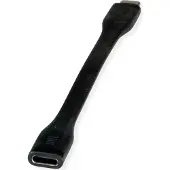 Roline USB4 Gen3x2 kabel, Emark, plat, C-C, Male/Female, 40Gbit/s, 100W, zwart, 11,5 cm