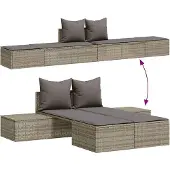 vidaXL Ligbed 2-persoons met kussens poly rattan grijs