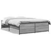vidaXL Bedframe bewerkt hout metaal grijs sonoma eiken 135x190 cm
