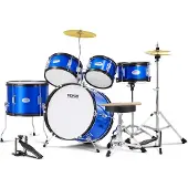 Vevor Kids Drumset, 5-delige beginnersdrumset met bastoms, snaredrum, drumstokken, verstelbare bekkens, hihatpedaal en twee paar drumstokken, blauw