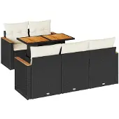 vidaXL 6-delige tuinmeubelset met kussens, zwart, polyrotan