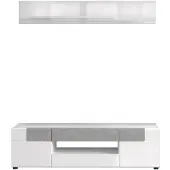 Ebuy24 Tokyo TV-meubel 2 deuren, 2 laden, 1 plank en extra tv-plank, wit hoogglans.