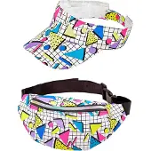 Widmann 80's Set Heuptasje en Zonneklep Funky Wit