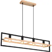 Globo 4 Lichts Hanglamp Erica Zwart Met Hout
