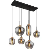 Globo Lighting 6-lichts hanglamp Matt zwart met hout