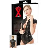 Late X Latex dames top met rits en korte mouwen (zwart)