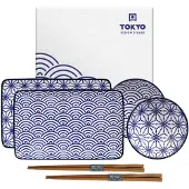 Tokyo Design Studio Nippon Sushi Set 6 Stuks Wave/star - Dinerborden Porselein Blue - 15330