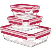 Tefal MasterSeal Glas lunchtrommel 3-pack Rood
