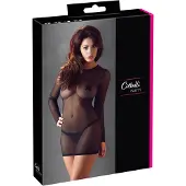Cottelli – Sexy Powernet Mini Jurk Doorschijnend met Lange Mouwen Uitzonderlijke Verleiding – Maat S – Zwart