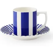 Spode Steccato espressokopje 8 cl met schotel Ø11 cm Blauw-wit