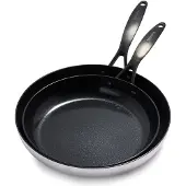 Greenpan Venice Pro Noir Koekenpannenset 2-delig - 26/30cm - PFAS-vrije antikleeflaag - Pannenset inductie - Keramische pan - Ovenbestendig tot 220°C - Zilver