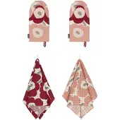 Marimekko Pieni Unikko theedoek+ovenwant 4-delig Cotton-dark cherry-rose