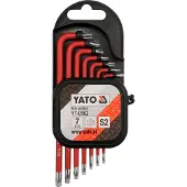 YATO YT-0562, set sleutels met L-vormige Torx-profiel, maten: T10, T15, T20, T25, T27, T30, T9, metalen, rood, staal, 7 stuks