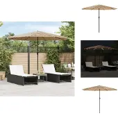 vidaXL Parasol met LED's en stalen paal 324x324x247 cm bruin