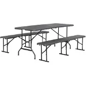 Sweeek - Fiesta opklapbare receptie tafel en kunststof banken 180cm, campingtafel