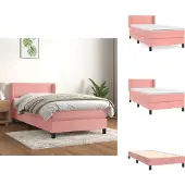 vidaXL Boxspring met matras fluweel roze 90x200 cm