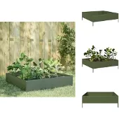 vidaXL Verhoogde plantenbak, olijgroen, 100x100x33,5 cm, staal