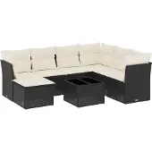 vidaXL 8-delige Loungeset met kussens poly rattan zwart