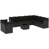 vidaXL 11-delige Loungeset met kussens poly rattan zwart