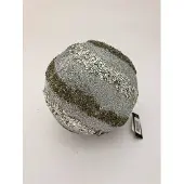J-Line Kerstbal gestreept zilver/paillette 12cm