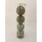 J-Line tube met 4 kerstballen glitter/goud 10cm